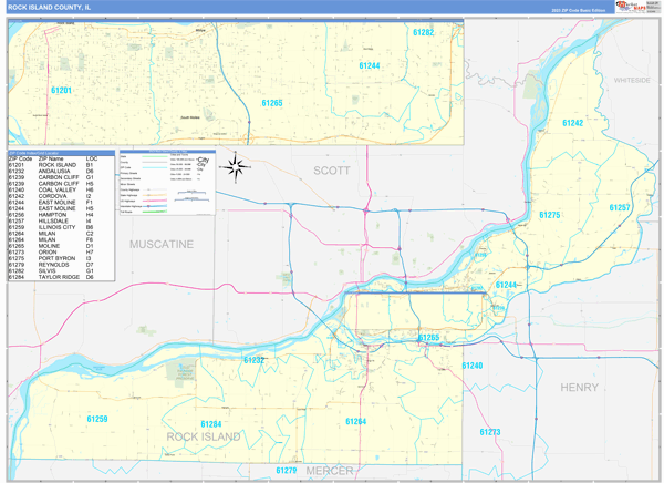 Rock Island County, IL Carrier Route Wall Map
